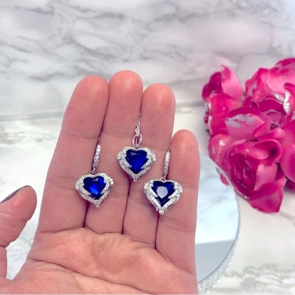 Sterling Silver Blue Crystal Zircon Sets - Picture 1 of 4